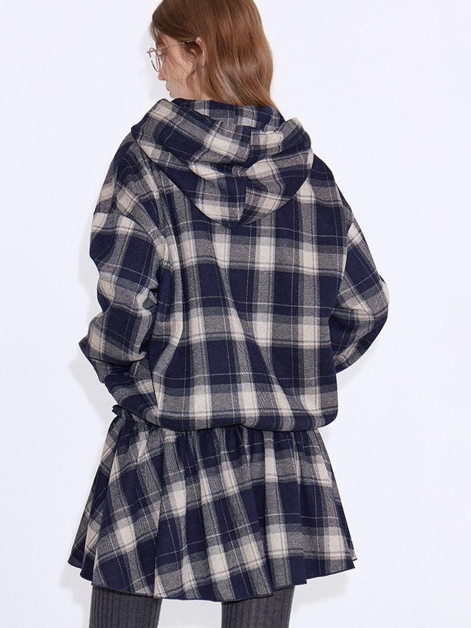 fano Soft Stretch Polyester Blend Cozy Relaxed Fit Plaid Pullover Women Hoodie