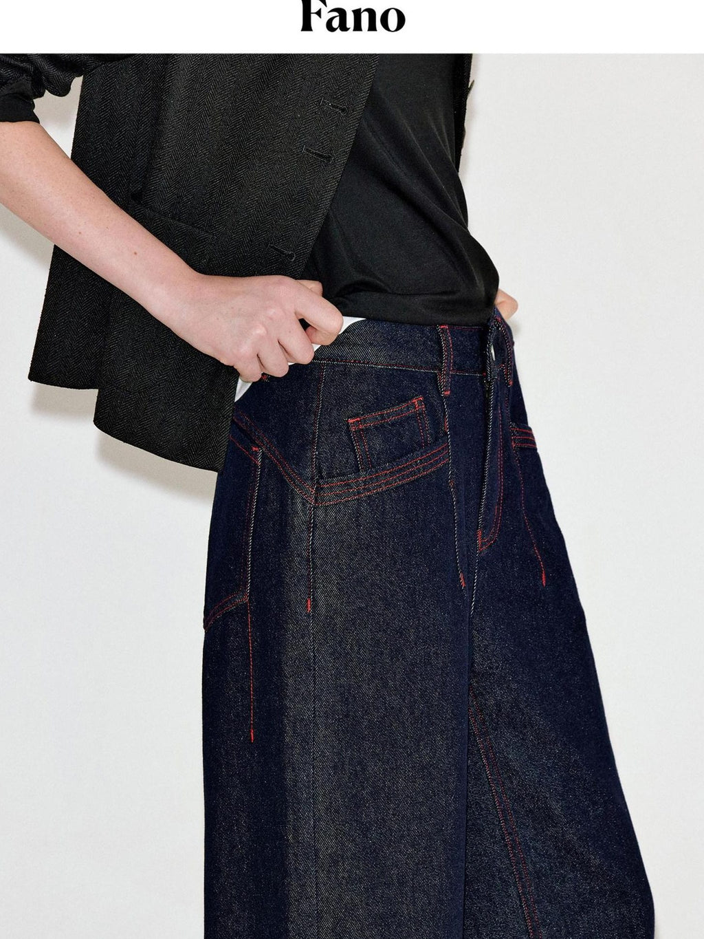fano Comfortable Cotton Vintage Relaxed Natural Waist Women Raw Denim Wide Leg Jeans