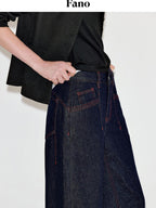 fano Comfortable Cotton Vintage Relaxed Natural Waist Women Raw Denim Wide Leg Jeans