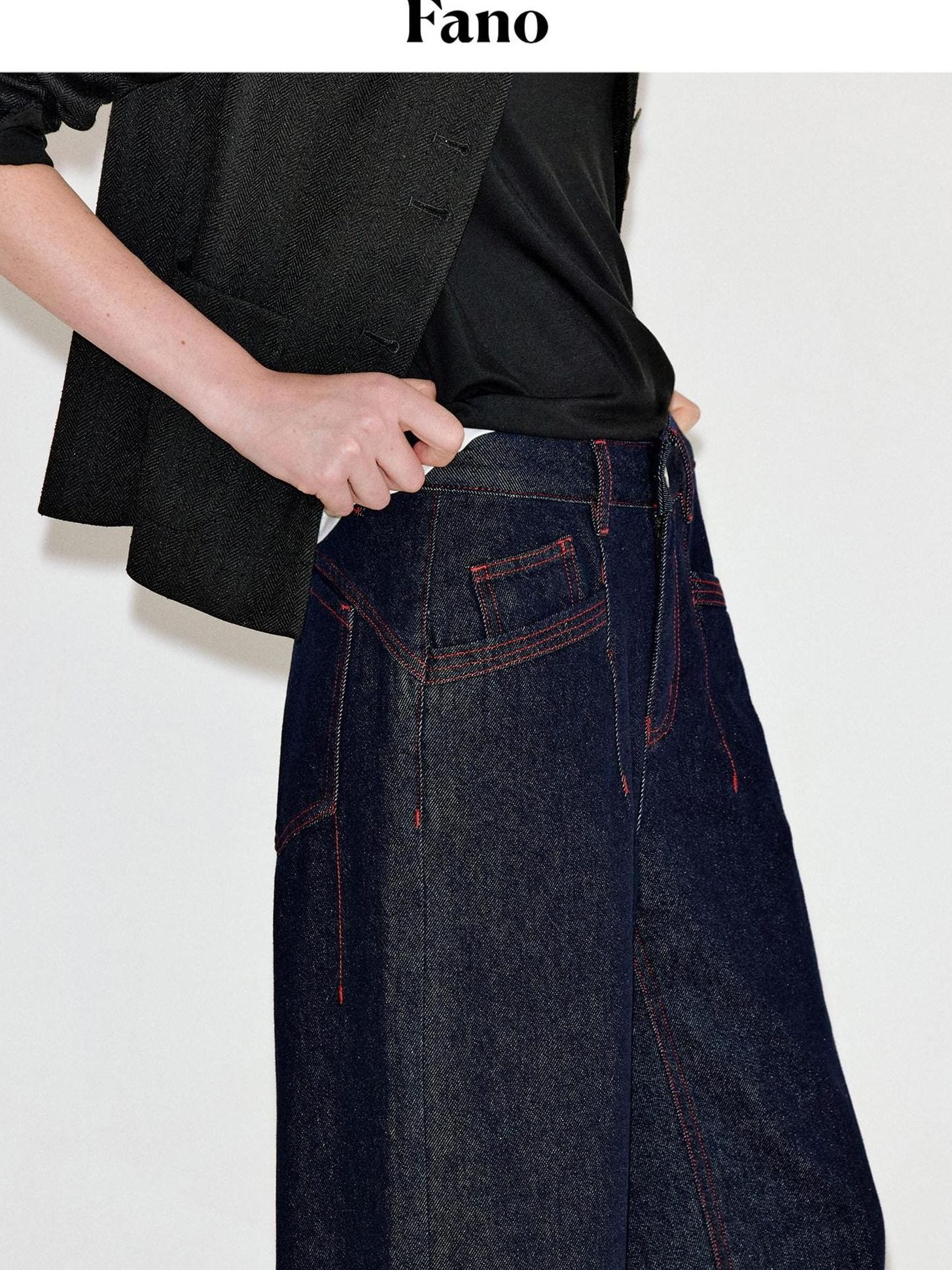 fano Comfortable Cotton Vintage Relaxed Natural Waist Women Raw Denim Wide Leg Jeans