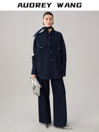 audreyyang Bow Detail Loose Fit Casual Women Daily Polka Dot Cotton Denim Jackets