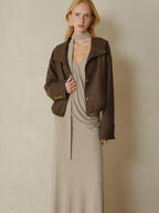 someonesometimes Stretch Polyester Vintage Loose Short Zip Women Coffee Brown Cropped Jackets