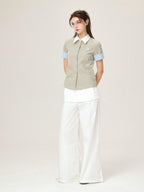 ikyou Wrinkle Free Minimalist Commuter Elastic Waist Natural Rise White Wide Leg Pants
