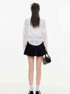 ikyou Breathable Lyocell Embroidered Slim Lapel Cardigan Short Work Women Shirts