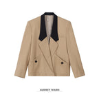 audreyyang_Khaki_Contrast_Lapel_Blazer_Slit_Loose_Fit_Long_Sleeve_Women_Top_&_Skirt_Sets_MISSTT