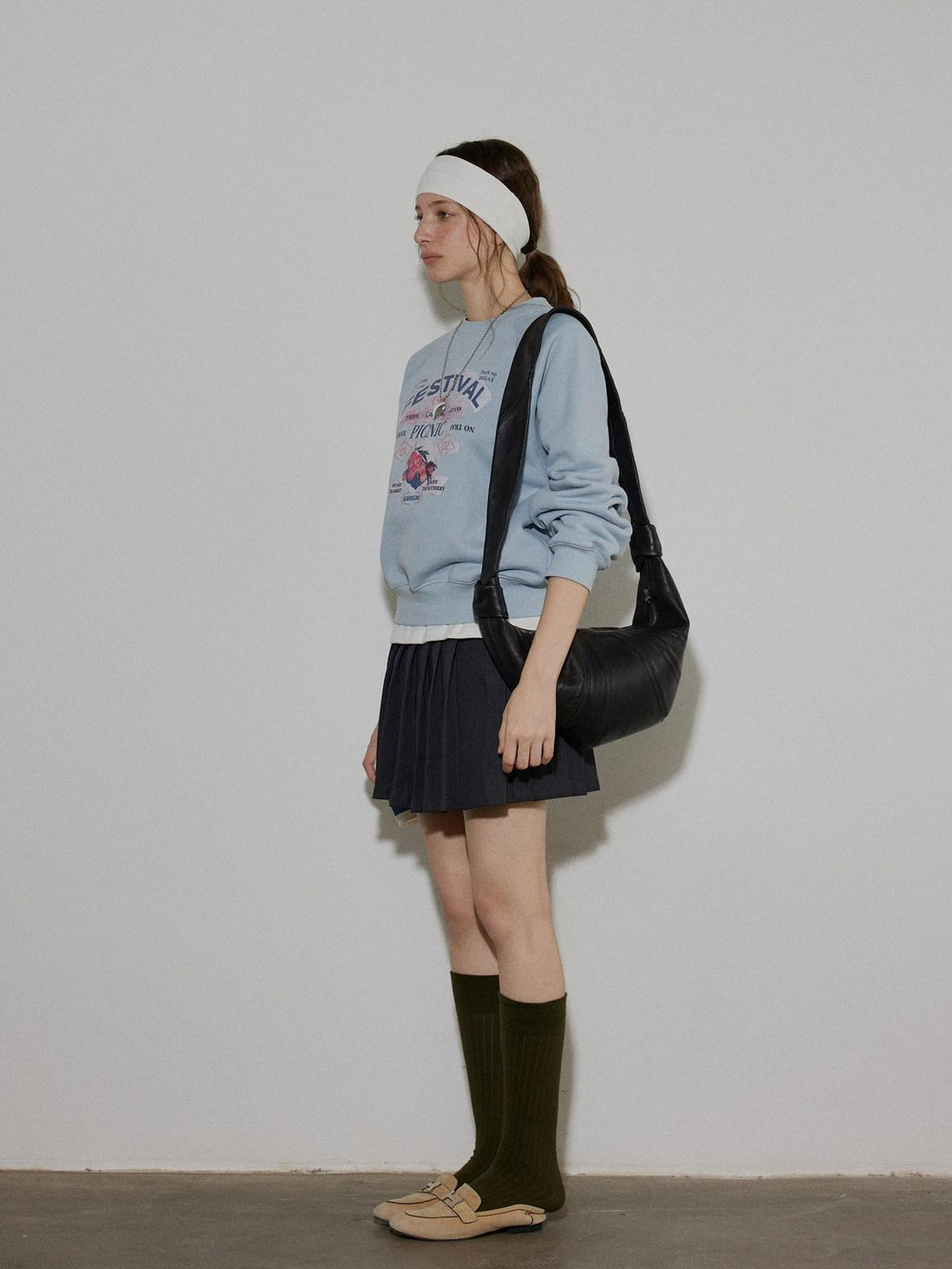 Lofi choose 100% Cotton Loose Fit Crewneck Pullover Commuter Women Blue Gray Sweatshirt