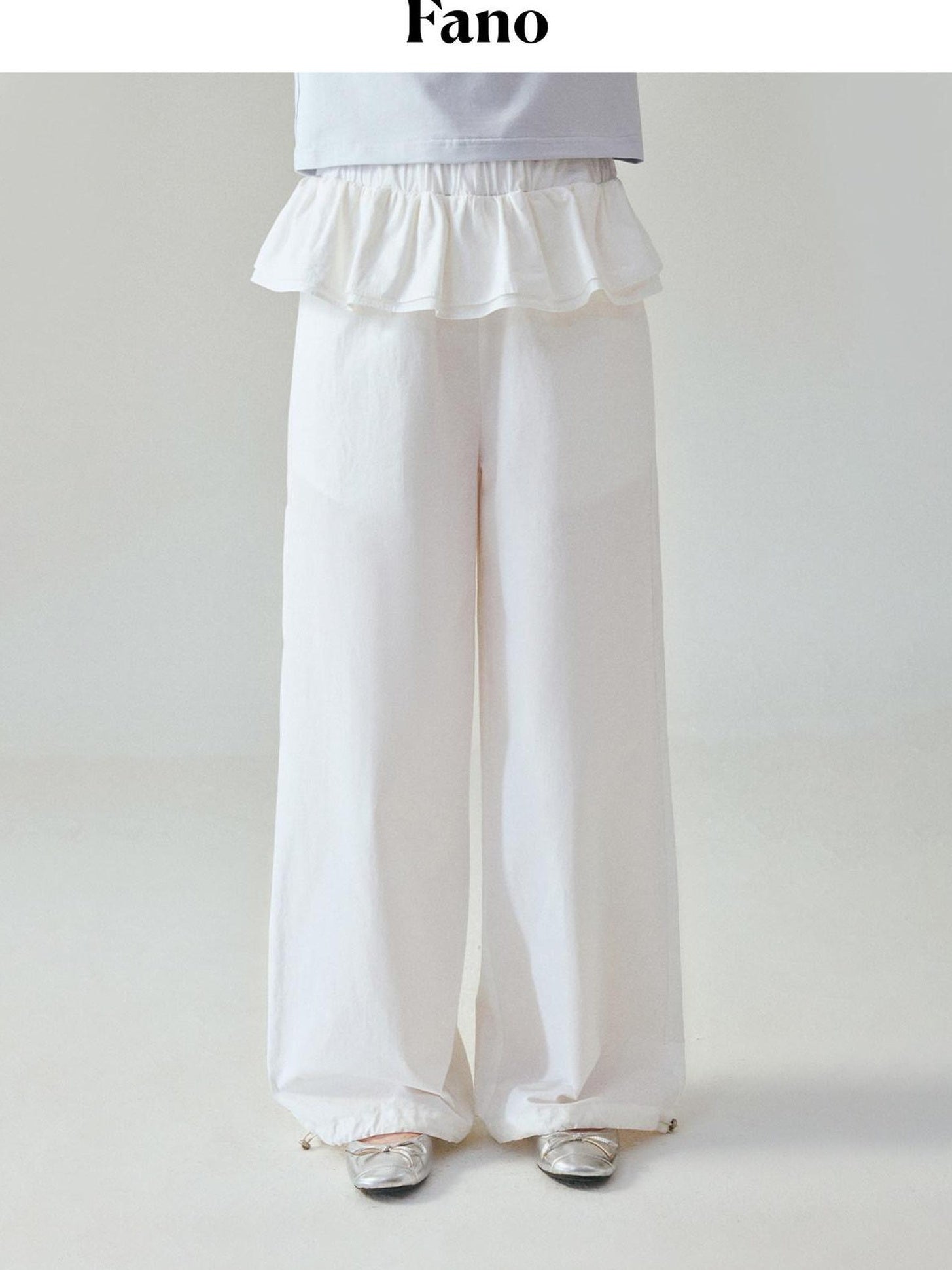 fano Pure Cotton Elastic Waist Loose Korean Office Natural Waist White Straight Pants