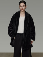unspoken Warm V-neck Minimal Commuter Loose Midlength Women Everyday Black Long Coats
