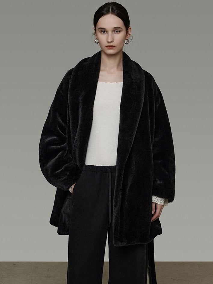 unspoken Warm V-neck Minimal Commuter Loose Midlength Women Everyday Black Long Coats