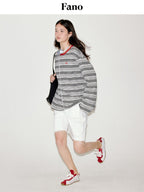 fano Moisture Wicking Casual Loose Patchwork Stripe Black Womens Long Sleeve T-Shirts