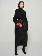 audreyyang Shape Retaining Cotton Pleated Bubble Midrise Elastic Front Slit Midi Skirts