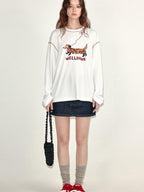 fano Lyocell Stretch Loose Korean Commuter Round Neck Printed Long Sleeve T-Shirts