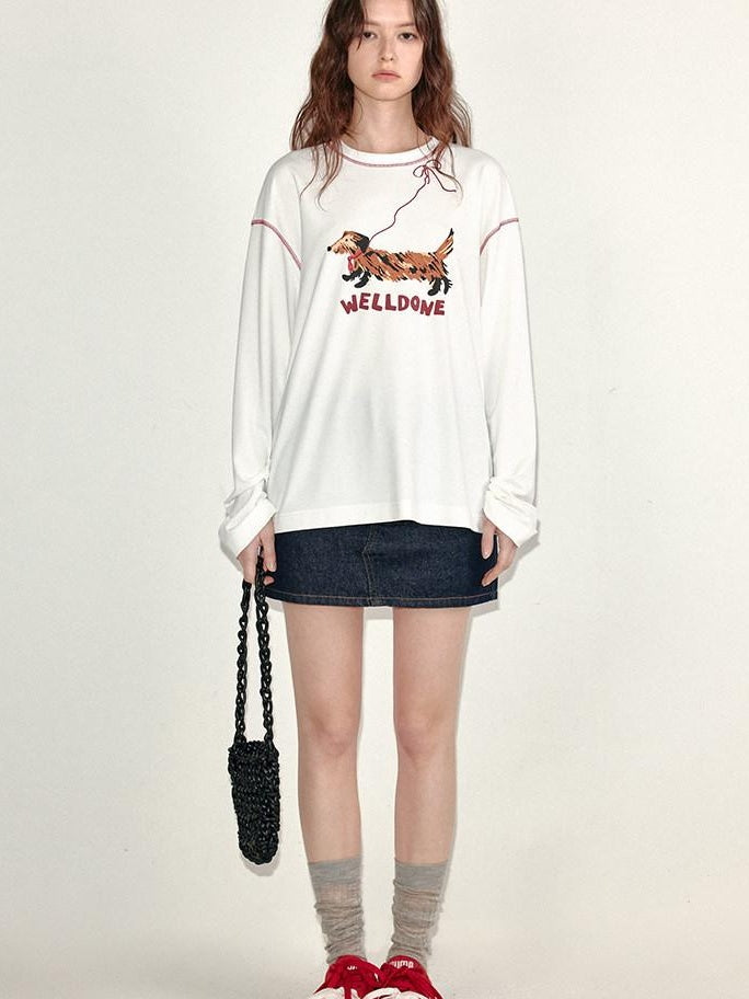 fano Lyocell Stretch Loose Korean Commuter Round Neck Printed Long Sleeve T-Shirts