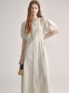 fano Structured High Waist Workwear A Line Short Sleeve Cotton Blend Maxi Dresses