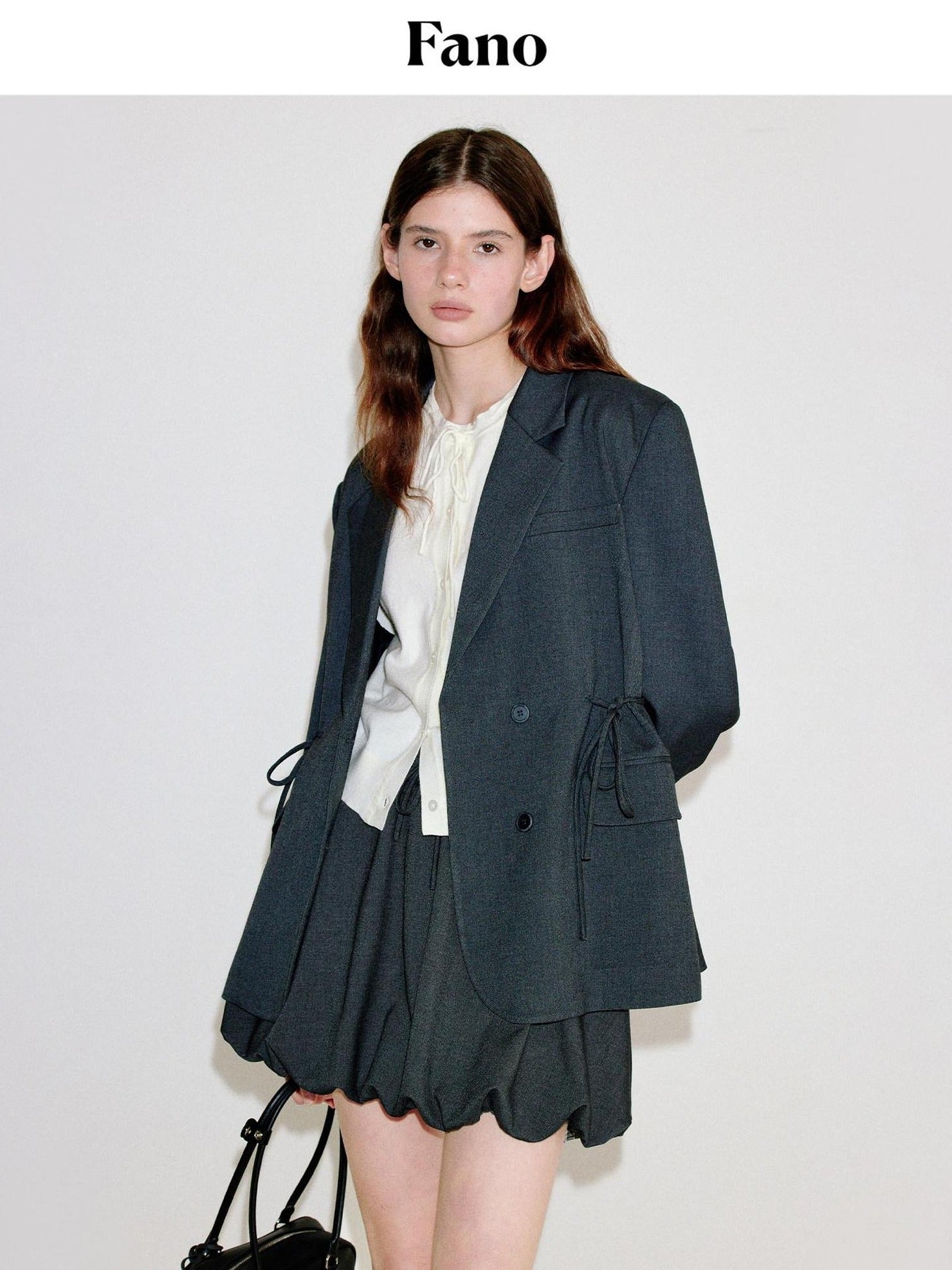 fano Deep Gray Solid Single Button Blazer Loose Fit Women Workwear Top & Skirt Sets