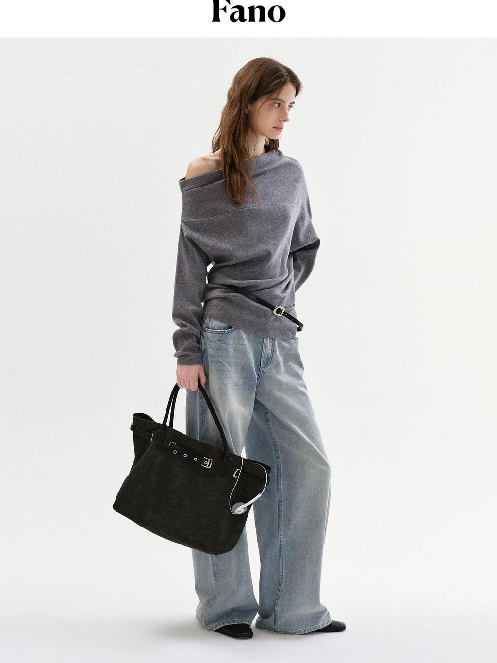 fano Minimalist Office Regular Asymmetric Neck Batwing Sleeve Women Nylon Sweaters