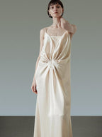 unspoken Satin Minimal V-neck Camisole Natural Waist City Commuter Women Maxi Dresses