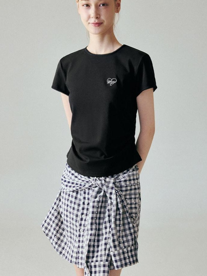 fano Lyocell Stretch Slim Fit Korean Office Black Round Neck Short Sleeve T-Shirts