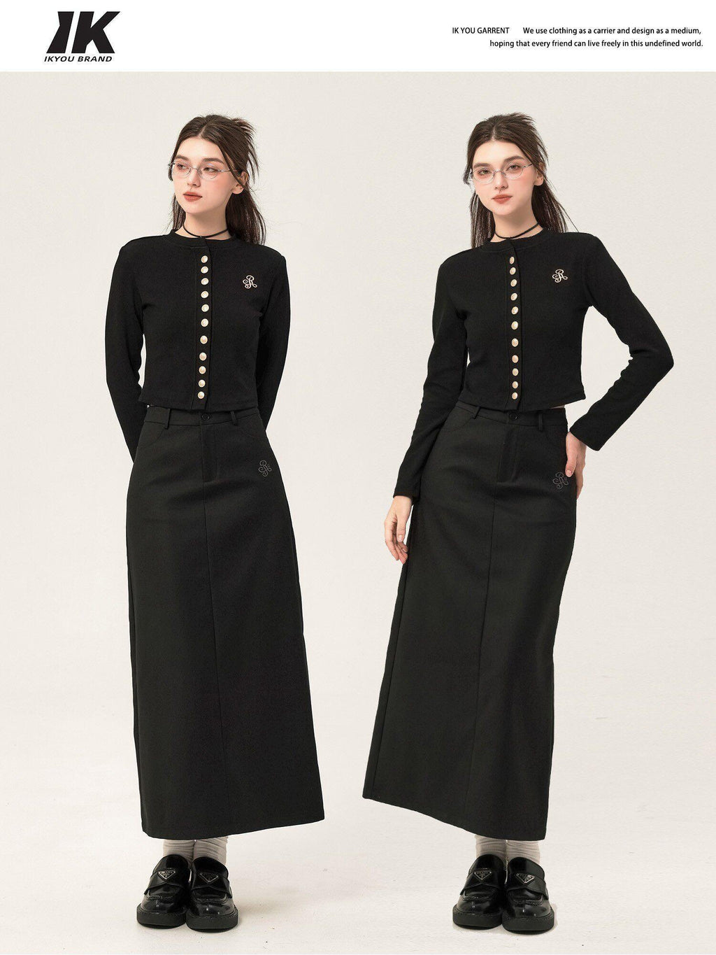 ikyou Embroidered High Waisted A Line Back Slit Casual Young Women Polyester Maxi Skirts