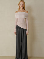 someonesometimes Soft Stretch Casual Ruffle Hem Women Heather Grey Viscose Blend Wide Leg Pants