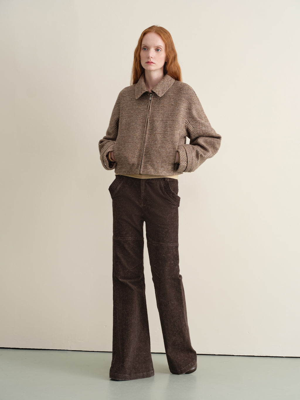 someone sometimes Wool Blend Retro Loose Zip Lapel Long Sleeve Women Multicolor Cropped Jackets