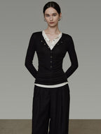 unspoken Breathable Skin Friendly Slim Fit Button Half Collar Women Knit Cardigans