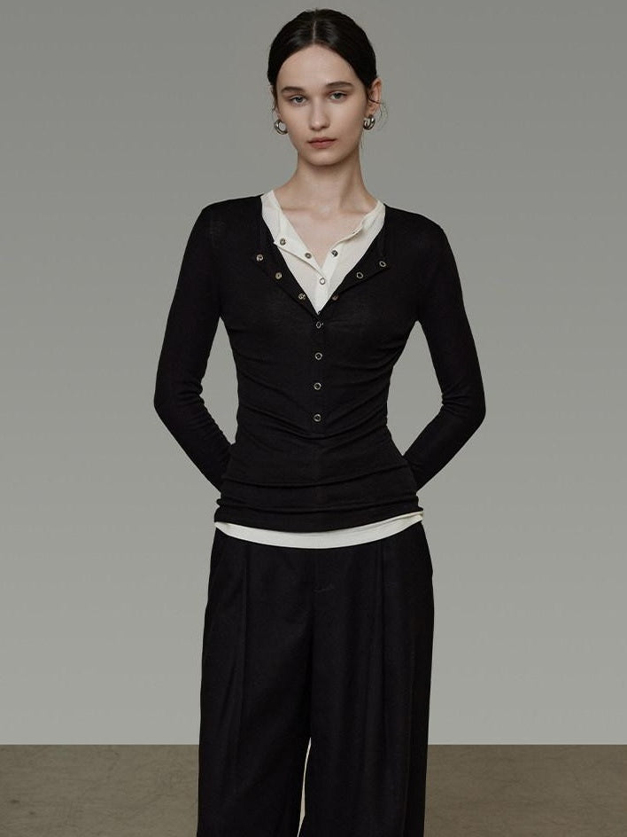 unspoken Breathable Skin Friendly Slim Fit Button Half Collar Women Knit Cardigans