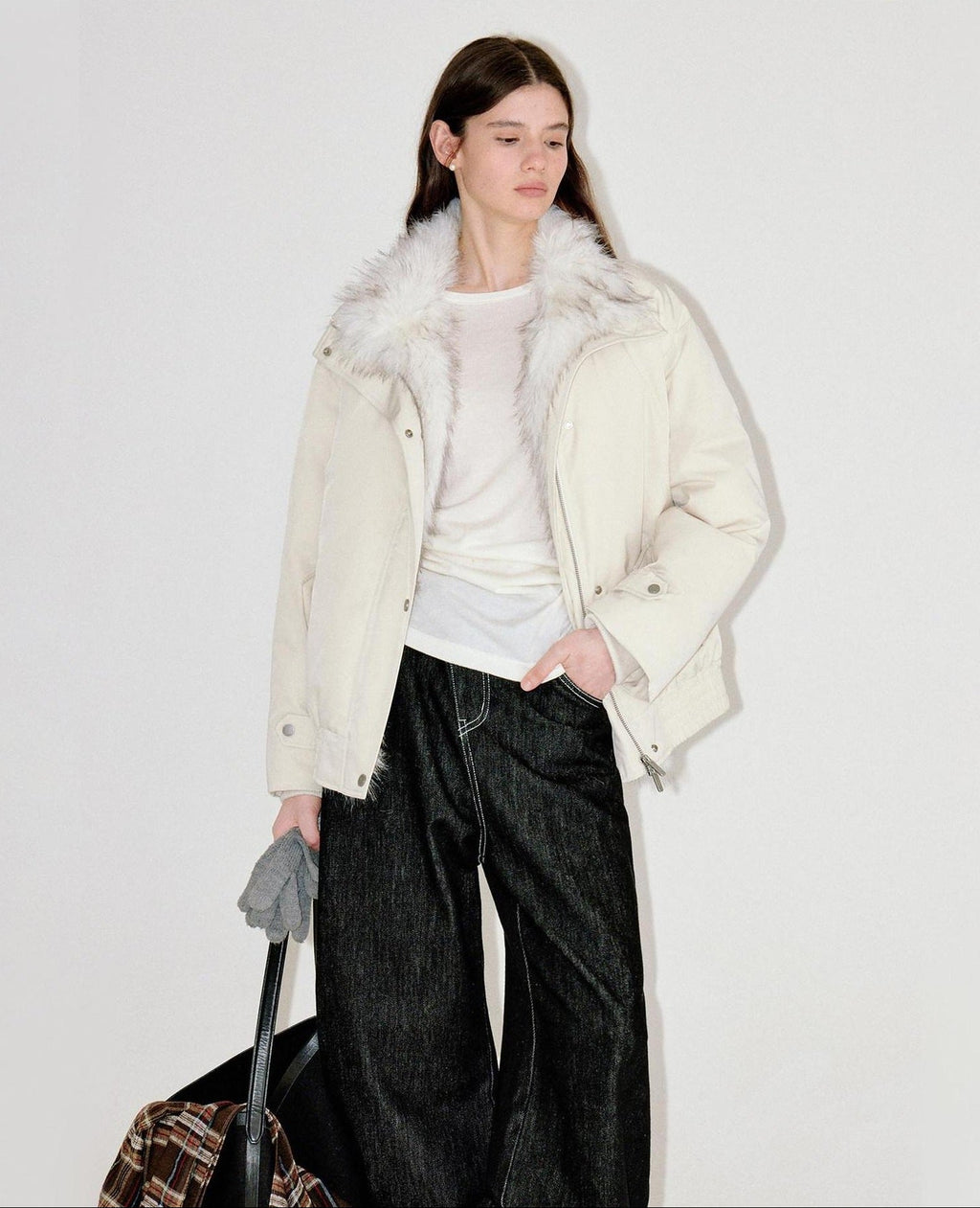 fano Warm 90% White Duck Down Straight Fit Korean Turn Collar Women Down Jackets
