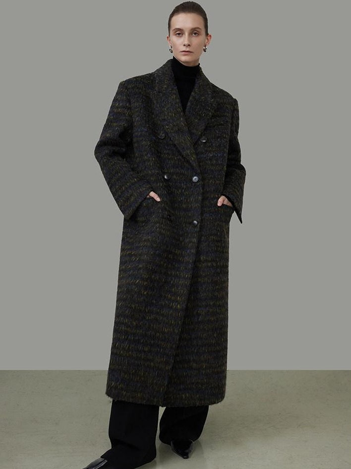 unspoken Warm Thick Double Breasted Long Loose Fit Minimalist Office Charcoal Wool Coats