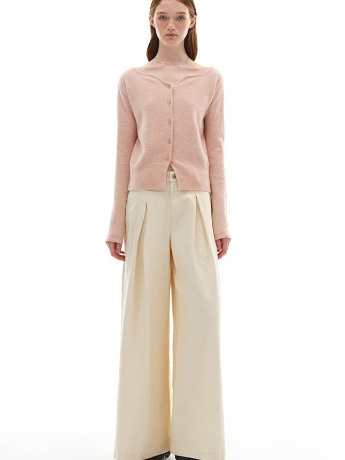 someonesometimes Soft Pink Cozy Wool Button V-neck Loose Fit Unisex Knit Cardigans