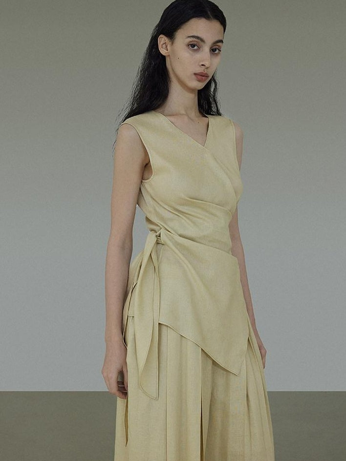 unspoken V-neck Khaki Two Piece Slim Fit Casual Office Women Long Pants Top & Pants Sets