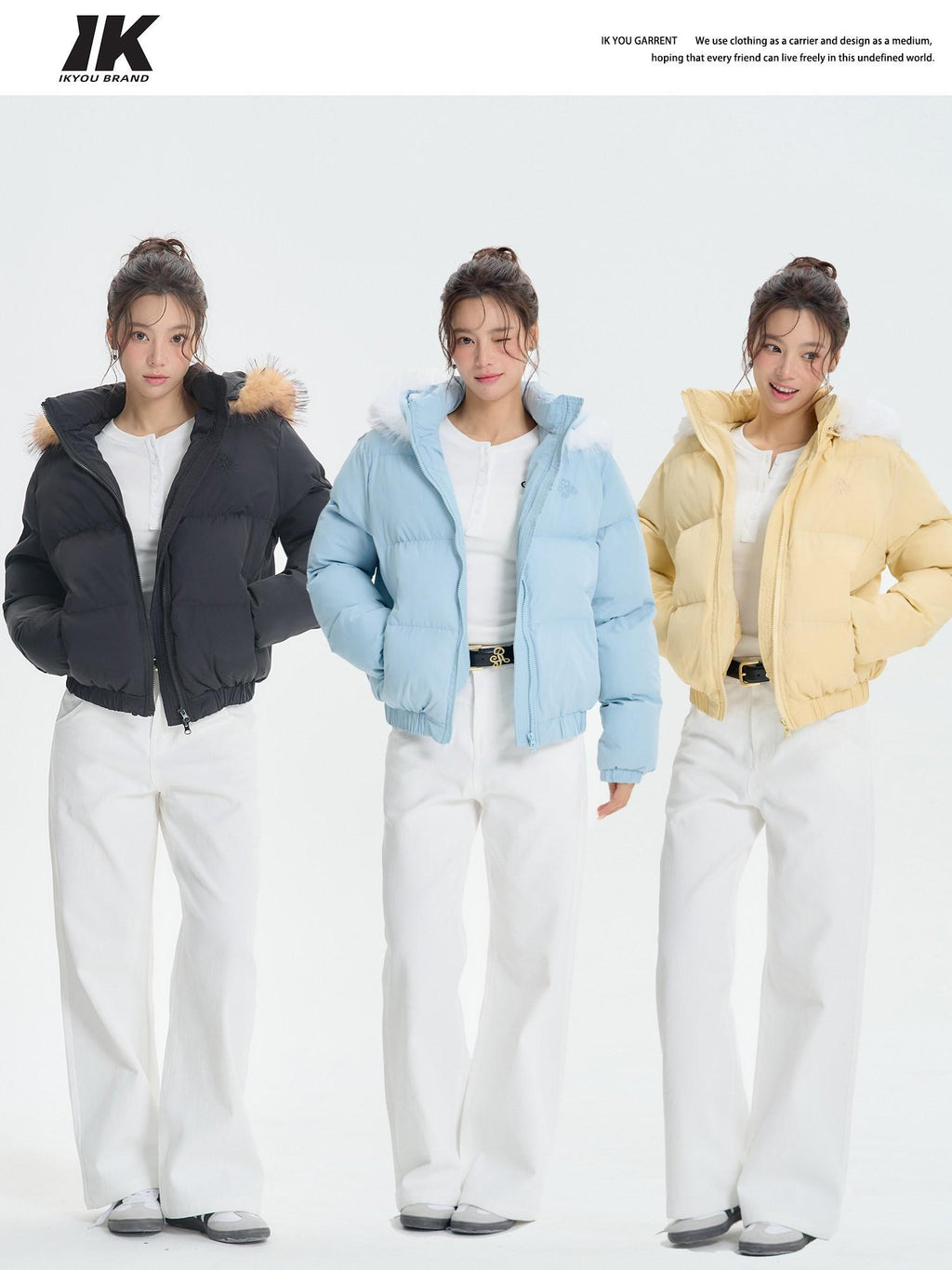 ikyou Thick Embroidered Detachable Hood Straight Fit Commuter Polyester Puffer Jackets