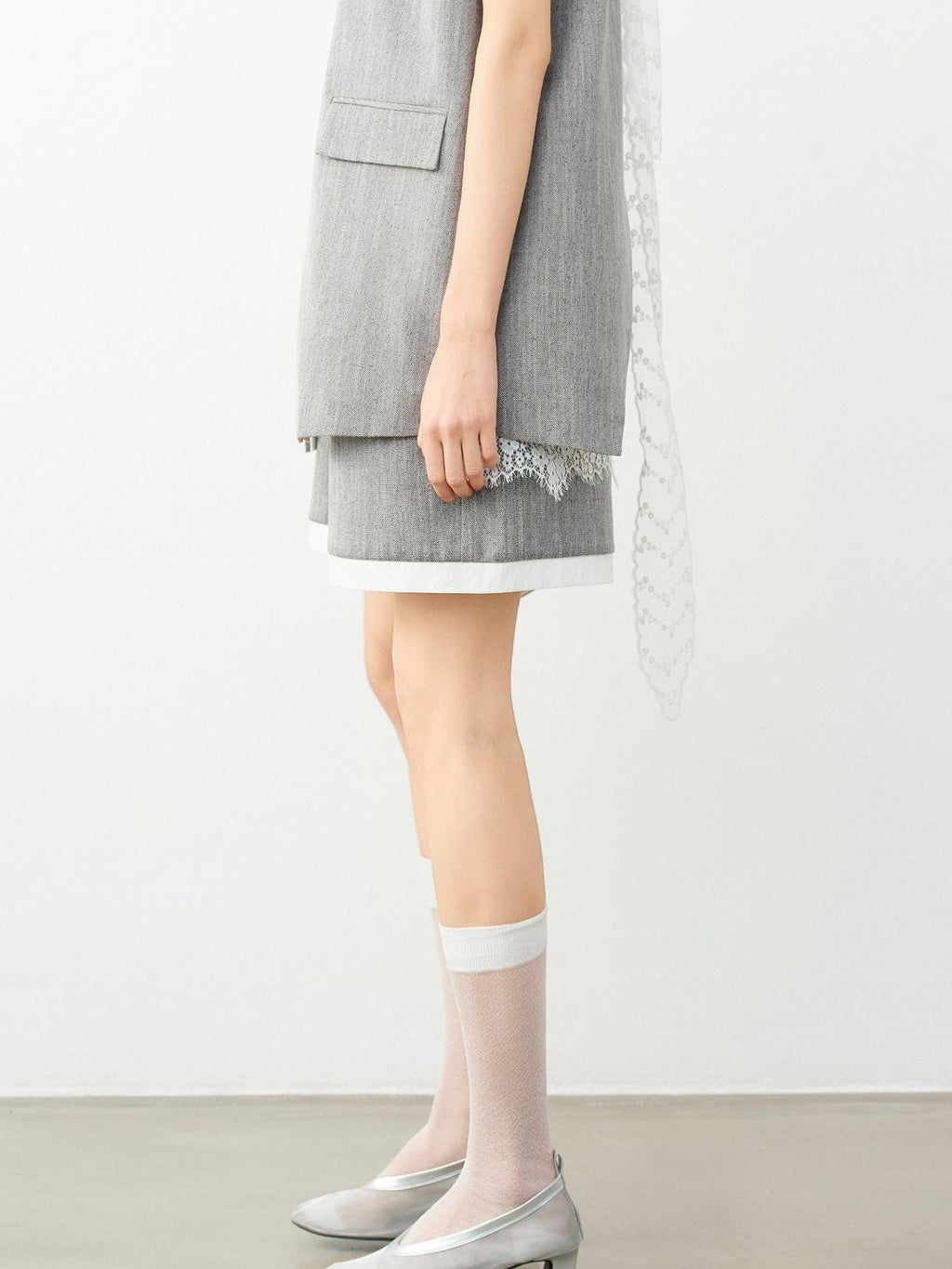 audreyyang Linen Blend Commuter Straight Natural Waist Heather Gray Mid-Length Shorts
