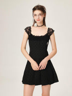 ikyou Waist Defining Lace Minimalist Off Shoulder A Line Black Midi Dresses