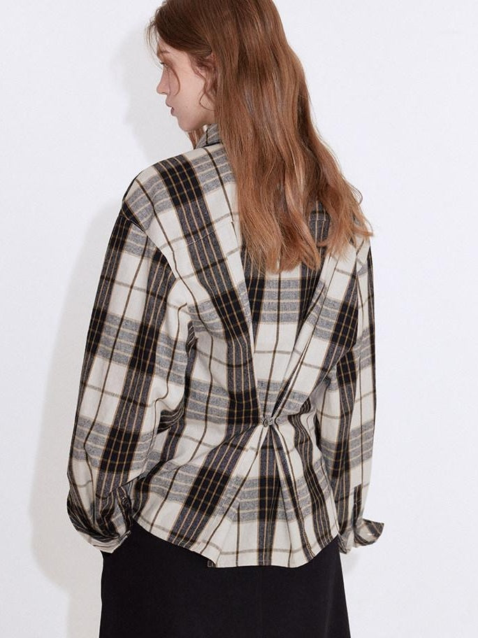 fano Adjustable Cotton Plaid Loose Turndown Collar Long Sleeve Young Women Shirts