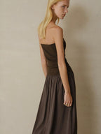 someonesometimes Tencel Modal Splice Slim Off Shoulder Strapless Casual Taupe Maxi Dresses