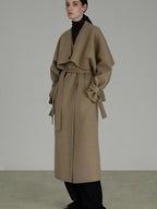 unspoken Pure Sheep Wool Long V-neck Straight Cut With Pockets Commuter Wool Coats