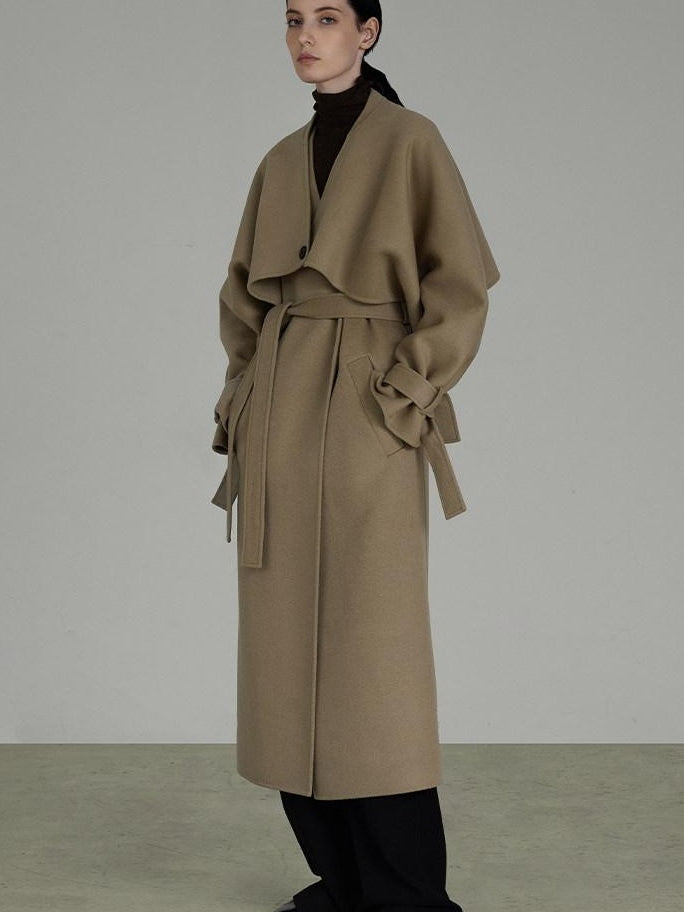 unspoken Pure Sheep Wool Long V-neck Straight Cut With Pockets Commuter Wool Coats