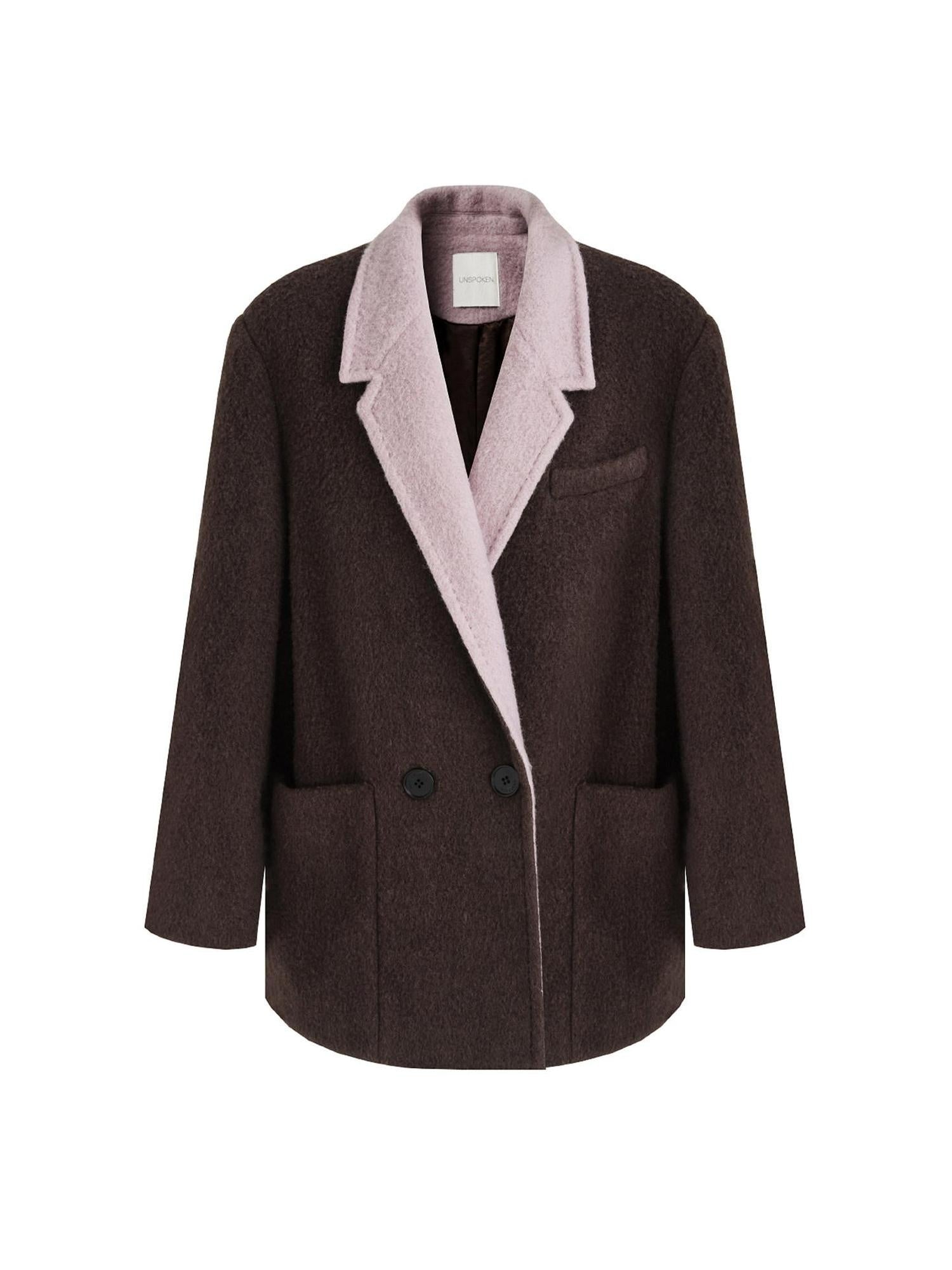 unspoken Soft Wool Blend Loose Commuter Coat 3D Tailoring Lapel Collar Women Wool Coats