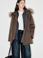 fano Warm 90% White Duck Down Korean Straight Mid Women Red Brown Collar Down Jackets