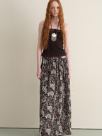 someonesometimes Lace Paisley Tie Mid Waist Relaxed H Line Casual Vacation Ladies Maxi Skirts