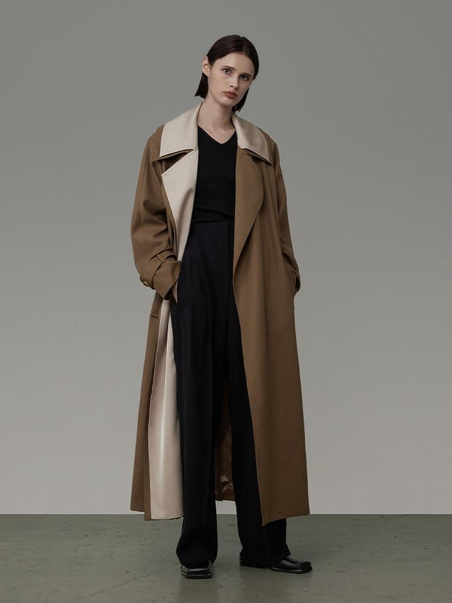 unspoken Colorblock Relaxed Minimalist Notched Lapel Women Office Outerwear Long Coats