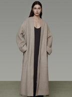 unspoken Cozy Sheepswool Belted Loose Fit Minimal Office V-neck Mid Length Wool Coats