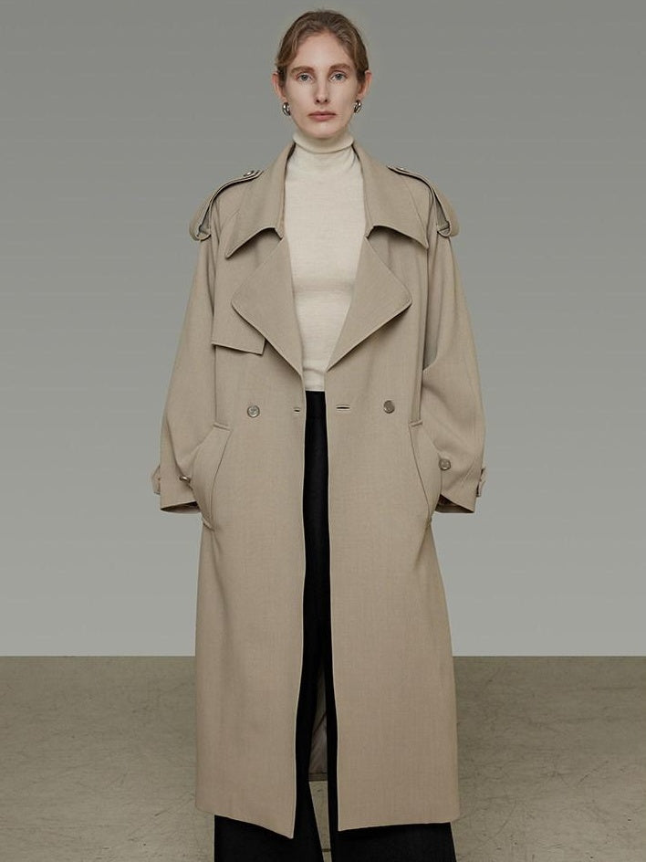 unspoken Online Exclusive Minimalist Loose Fit Midlength Light Khaki Women Trench Coats