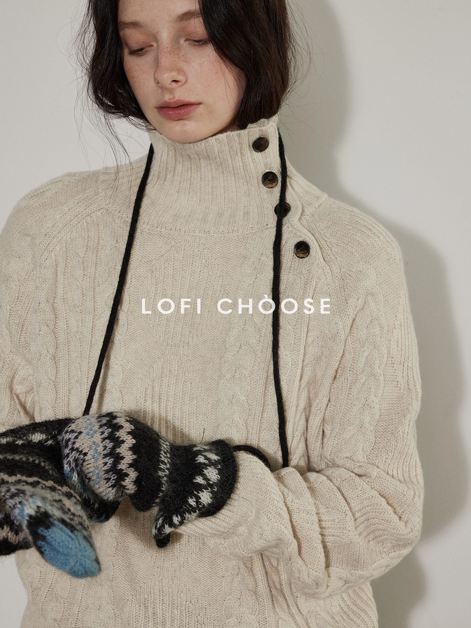 Lofi choose Cozy Thick Commuter Loose Fit Long Sleeve Women Solid Oatmeal Grey Sweaters