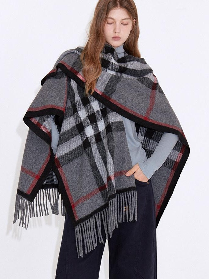 fano Cozy Warm British Plaid Unisex Large Polyester Wool Blend Scarves