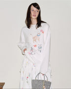 fano Youthful Print Loose Casual Round Neck White Striped Women Long Sleeve T-Shirts