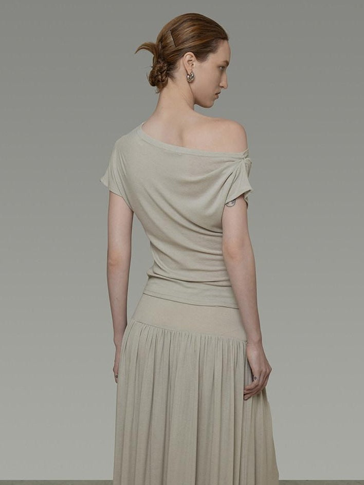 unspoken Breathable Tencel Two Piece Fitted Workwear Sage Off Shoulder Crop Tops