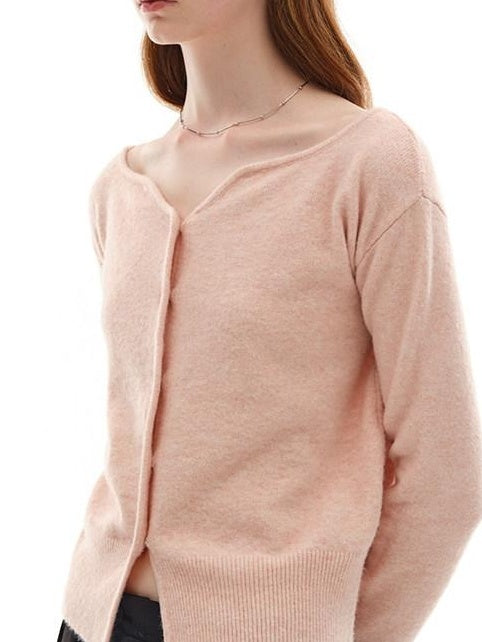 someonesometimes Soft Pink Cozy Wool Button V-neck Loose Fit Unisex Knit Cardigans