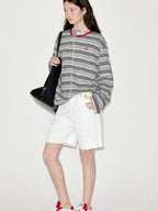 fano Moisture Wicking Casual Loose Patchwork Stripe Black Womens Long Sleeve T-Shirts